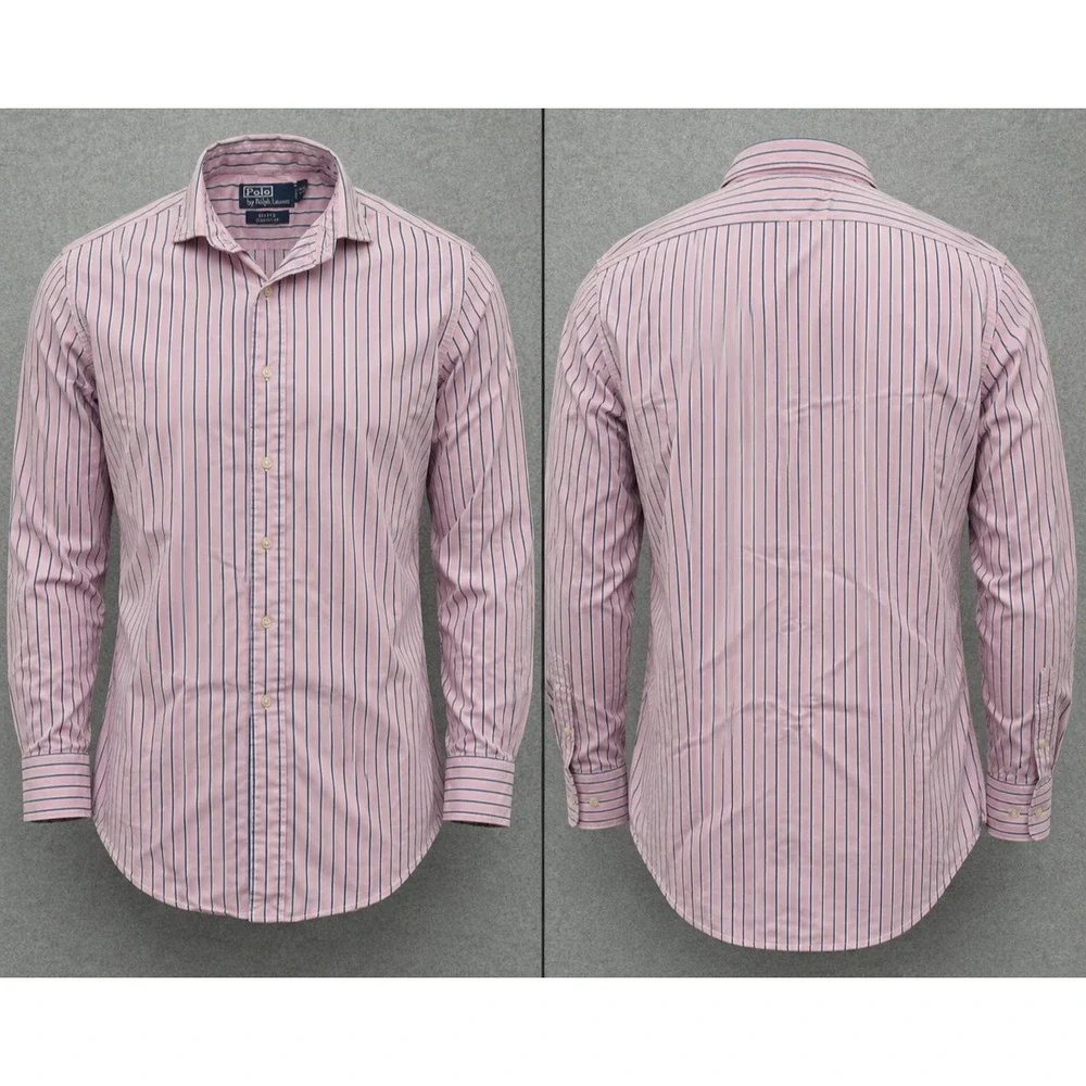 Vintage Polo Ralph Lauren Estate Shirt Mens L 16.5 Pink Blue Striped Classic Fit